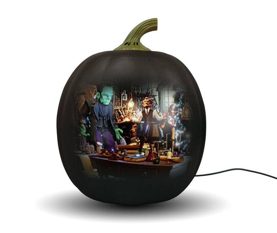 ANIMAT3D Jabberin' Jack Motion Sensor 12 Inch XL Talking Animated Black Pumpkin with Built in Video Projector, Speaker and Motion Sensor Includes 80 Minutes of Content